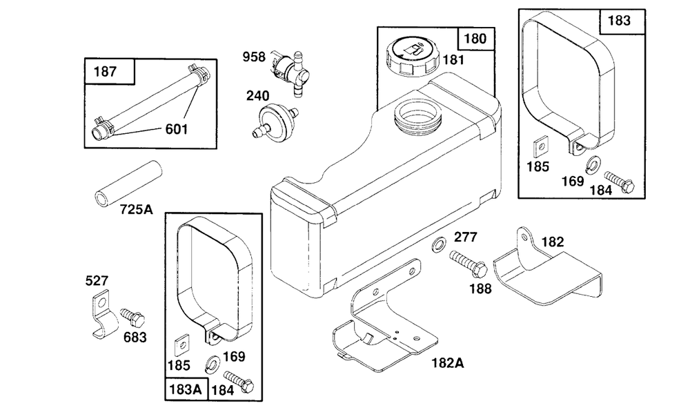 Fuel Tank Assembly Diagram and Parts List for 259707-4007-XX  Briggs and Stratton Engine